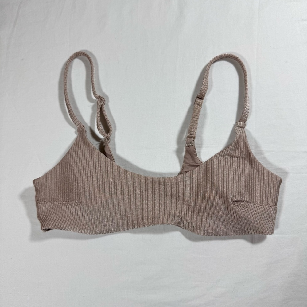 Aerie Ribbed Scoop Neck Bikini Top‎ Beige Adjustable Straps Women's Size Small